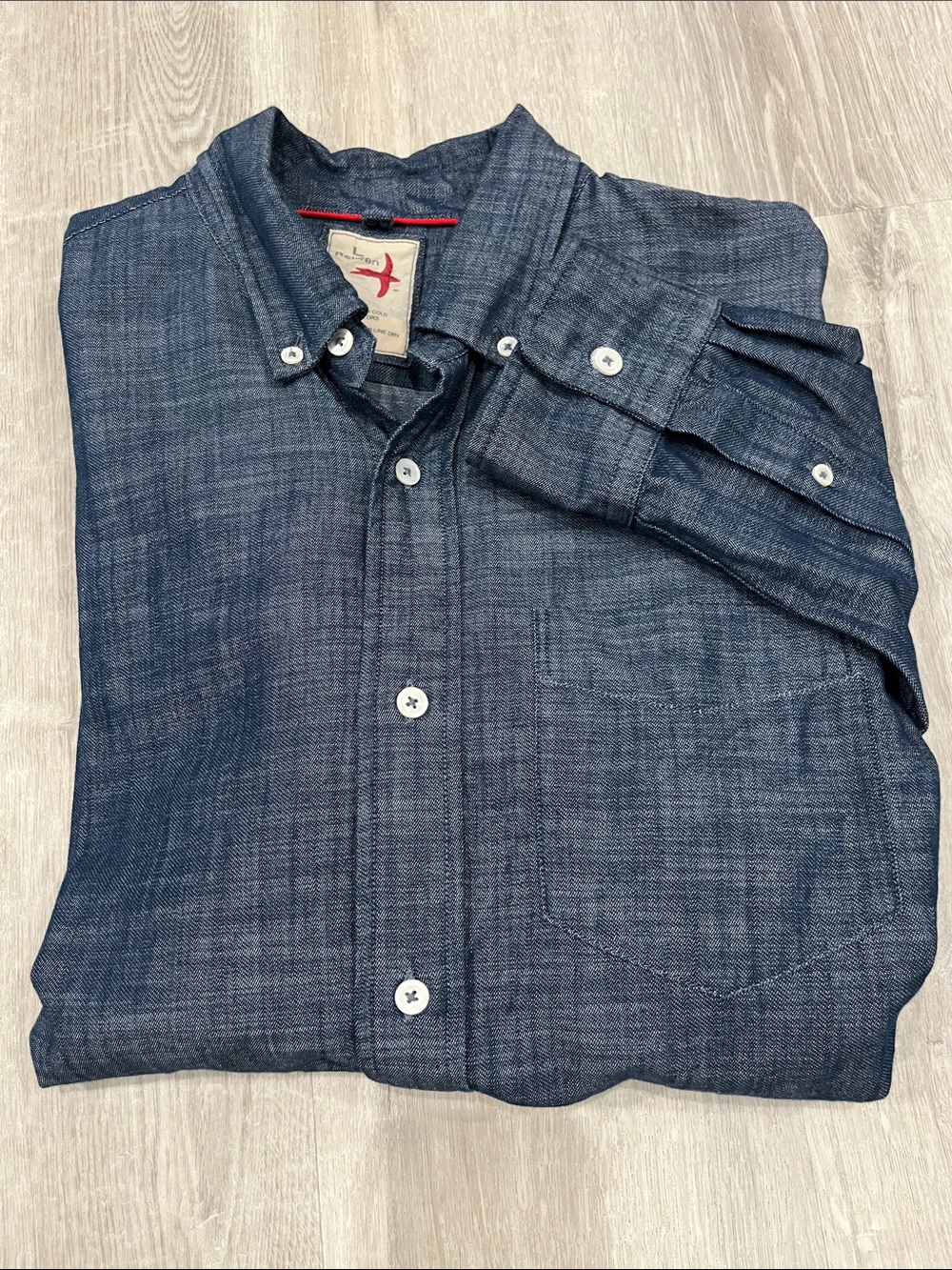 Relwen Highland Blues Shirt Mens L Dark Indigo Cotton Button Down Quiet Luxury